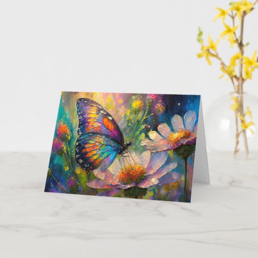 Kleurrijke vlinder en wilde bloemen bij zonsopgang kaart (Gele Bloem)
