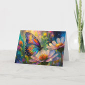 Kleurrijke vlinder en wilde bloemen bij zonsopgang kaart (Voorkant)