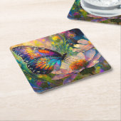 Kleurrijke vlinder en wilde bloemen bij zonsopgang kartonnen onderzetters (Schuin)