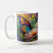 Kleurrijke vlinder en wilde bloemen bij zonsopgang koffiemok (Links)