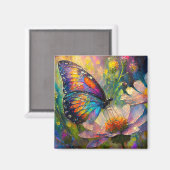 Kleurrijke vlinder en wilde bloemen bij zonsopgang magneet (Voorkant / Achterkant)