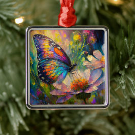 Kleurrijke vlinder en wilde bloemen bij zonsopgang metalen ornament