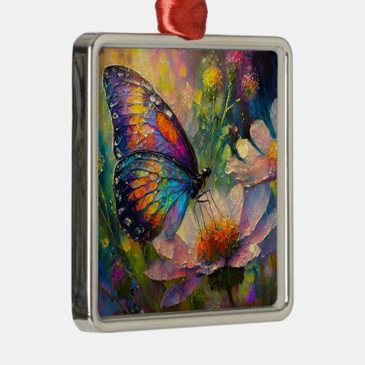 Kleurrijke vlinder en wilde bloemen bij zonsopgang metalen ornament (Rechts)