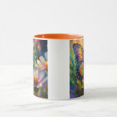 Kleurrijke vlinder en wilde bloemen bij zonsopgang mok (Midden)