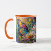 Kleurrijke vlinder en wilde bloemen bij zonsopgang mok (Links)