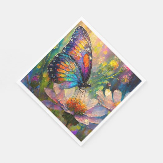 Kleurrijke vlinder en wilde bloemen bij zonsopgang servet (Hoek)