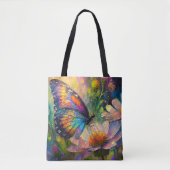 Kleurrijke vlinder en wilde bloemen bij zonsopgang tote bag (Voorkant)