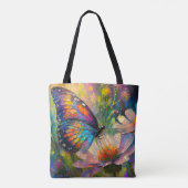 Kleurrijke vlinder en wilde bloemen bij zonsopgang tote bag (Achterkant)