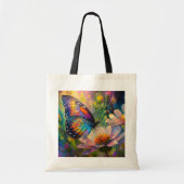 Kleurrijke vlinder en wilde bloemen bij zonsopgang tote bag (Voorkant)