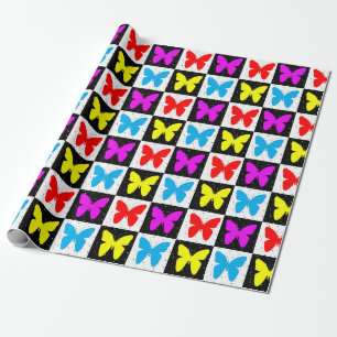 Kleurrijke vlinder geometrische blokprint cadeaupapier