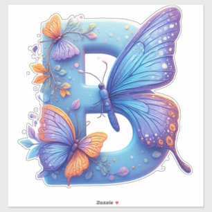 Kleurrijke Vlinder Geperst Op Felblauwe Letter B Sticker