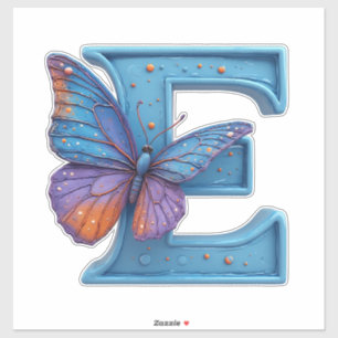 Kleurrijke Vlinder Geperst Op Felblauwe Letter E Sticker