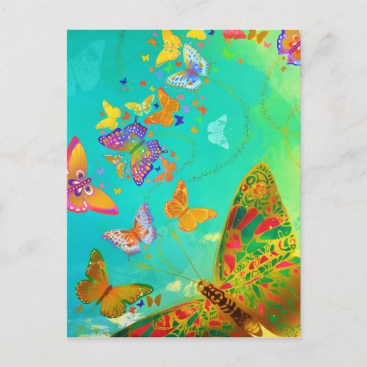 , kleurrijke vlinder Gold Waterverf Briefkaart (Voorkant)