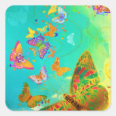 , kleurrijke vlinder Gold Waterverf Vierkante Sticker (Voorkant)