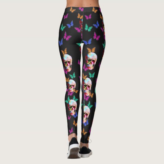 Kleurrijke vlinder gotische suiker schedel leggings (Achterkant)