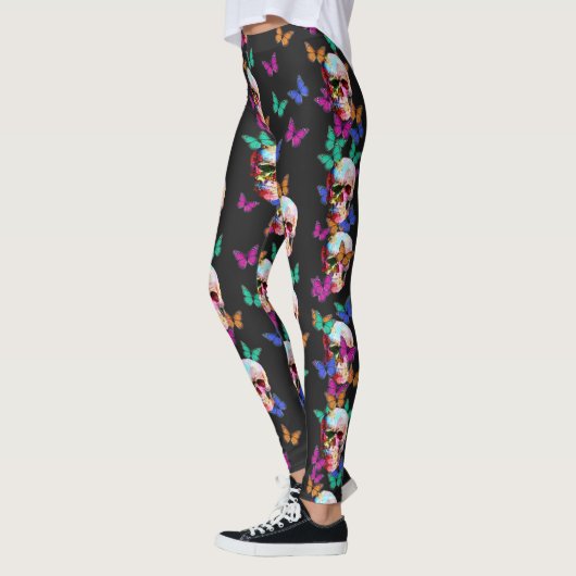 Kleurrijke vlinder gotische suiker schedel leggings (Links)