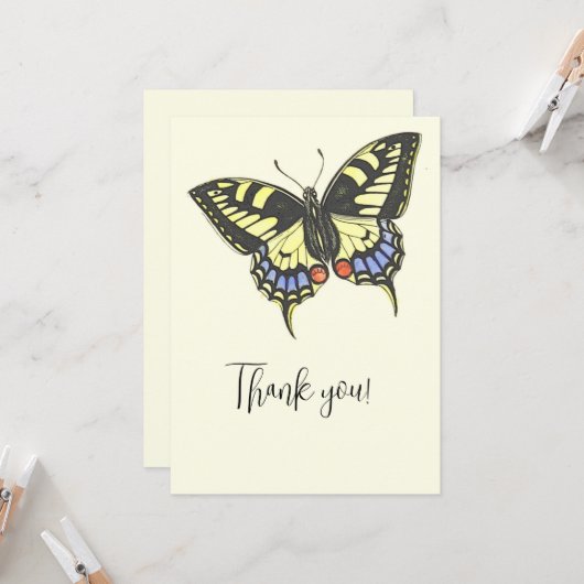 kleurrijke vlinder Hartelijk dank Kaart (Voorkant / Achterkant in situ)