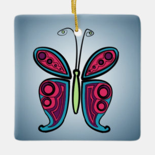 Kleurrijke Vlinder Illustratie Keramisch Ornament