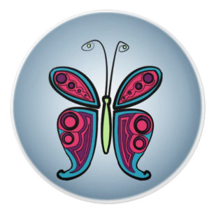 Kleurrijke Vlinder Illustratie Keramische Knop