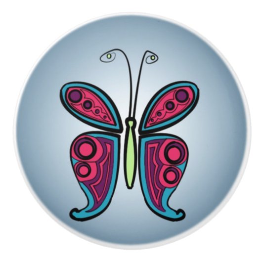 Kleurrijke Vlinder Illustratie Keramische Knop (Voorkant)