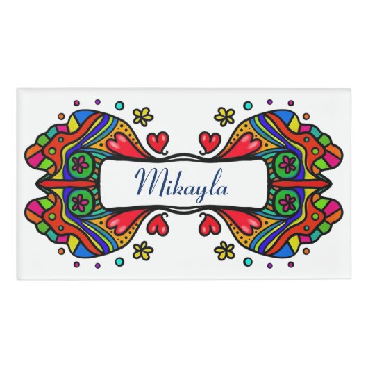 Kleurrijke vlinder in vorm naambadge (Voorkant)