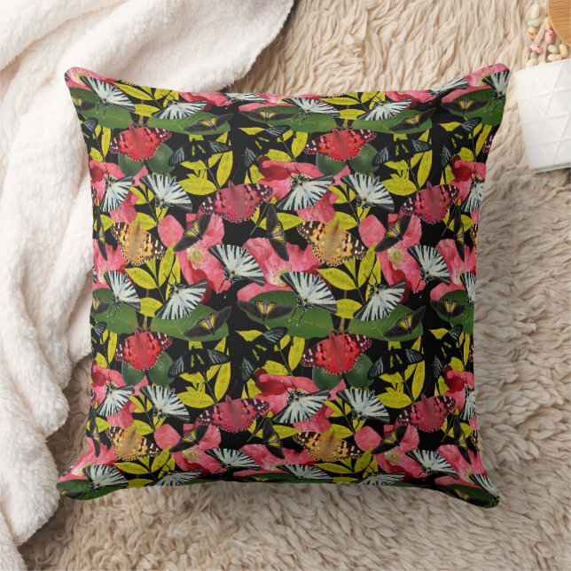 Kleurrijke Vlinder & Klaproos Bloempatroon Kussen (Deken)