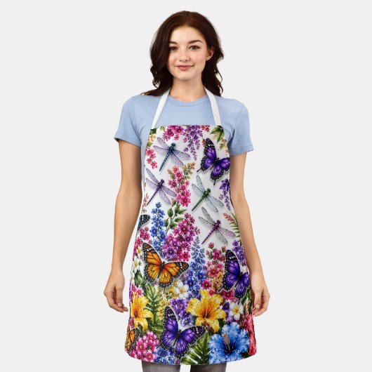 Kleurrijke Vlinder & Libelle Bloemen Schort (Gedragen)