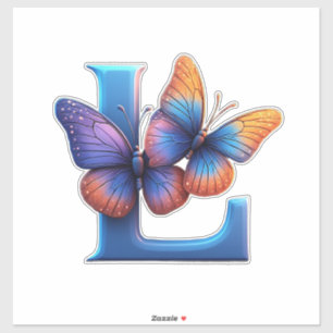 Kleurrijke vlinder op de heldere blauwe letter L Sticker