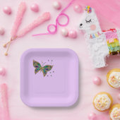 Kleurrijke vlinder op Lila achtergrond Papieren Bordje (Feest)