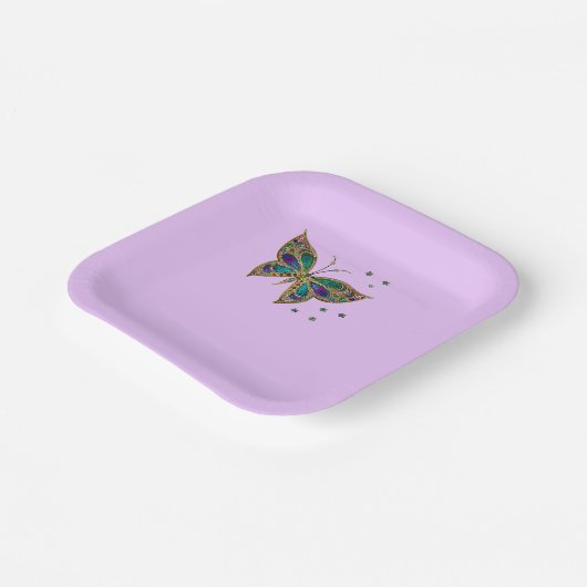 Kleurrijke vlinder op Lila achtergrond Papieren Bordje (Gebogen)