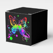 Kleurrijke Vlinder op Zwarte Partij Favor Box Bedankdoosjes (Voorkant Zijde)