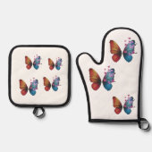 kleurrijke vlinder ovenwant & pannenlap set (Voorkant)