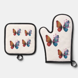 kleurrijke vlinder ovenwant & pannenlap set