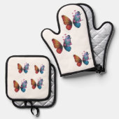 kleurrijke vlinder ovenwant & pannenlap set (Voorkant / Achterkant)