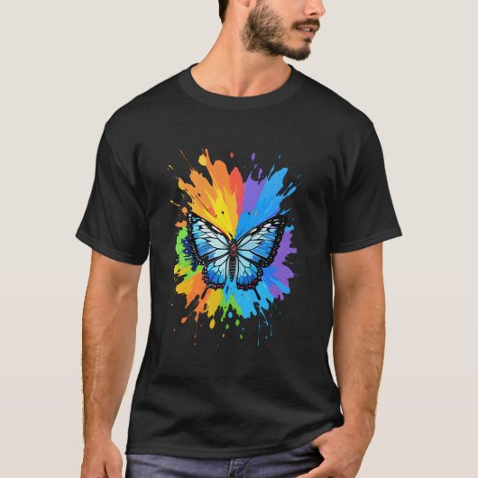 Kleurrijke Vlinder Pop Art Splash Schattigee Vlind T-shirt (Voorkant)