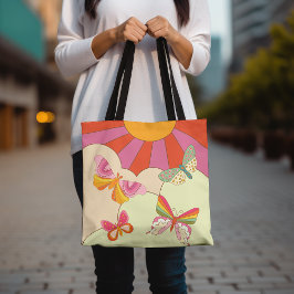 Kleurrijke Vlinder Retro Sun Groovy Trendy Tote Bag