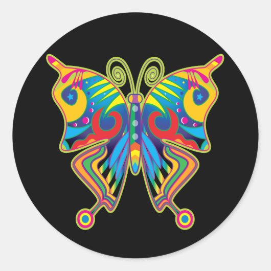 Kleurrijke vlinder ronde sticker (Voorkant)