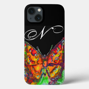 KLEURRIJKE VLINDER ROOD GOUD GEEL MONOGRAM Zwart iPhone 13 Hoesje