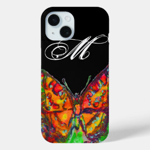 KLEURRIJKE VLINDER ROOD GOUD GEEL MONOGRAM Zwart iPhone 15 Case