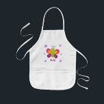 Kleurrijke vlinder, speciaal gepersonaliseerd Kind Kinder Schort<br><div class="desc">Gepersonaliseerd kinder pron met een kleurrijke vlinder met een prachtige paarse florale achtergrond. Cute en leuke vormgeving speciaal voor meisjes. Aangepast monogrammed apron.</div>
