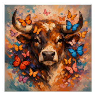 Kleurrijke Vlinder Stier | Levendige Wilde Dieren Perfect Poster