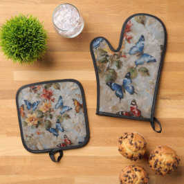 Kleurrijke vlinder Waterverf Ovenwant & Pannenlap Set