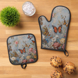 Kleurrijke vlinder Waterverf Ovenwant & Pannenlap Set