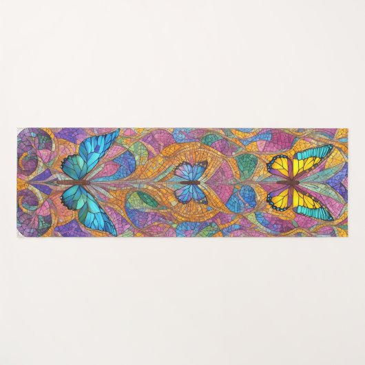 Kleurrijke Vlinder Yoga Mat - Mooi Mozaïek (Voorkant (horizontaal))