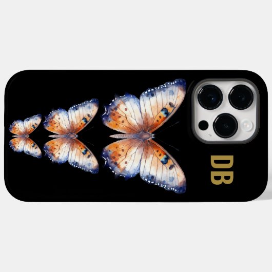 Kleurrijke Vlinder Zwarte Aangepaste Monogram Case-Mate iPhone Case (Achterkant (horizontaal))