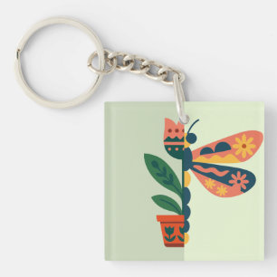 Kleurrijke vlinderdecoratie met bloemmotieven sleutelhanger