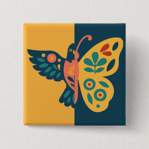 Kleurrijke vlinderdecoratie met bloemmotieven vierkante button 5,1 cm