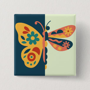 Kleurrijke vlinderdecoratie met bloemmotieven vierkante button 5,1 cm