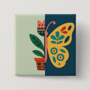 Kleurrijke vlinderdecoratie met bloemmotieven vierkante button 5,1 cm