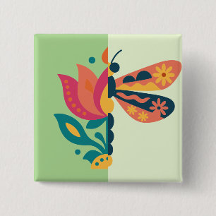 Kleurrijke vlinderdecoratie met bloemmotieven vierkante button 5,1 cm